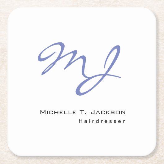 Moderne, stijlvolle monogram Blue White Hairdresse Kartonnen Onderzetters (Voorkant)