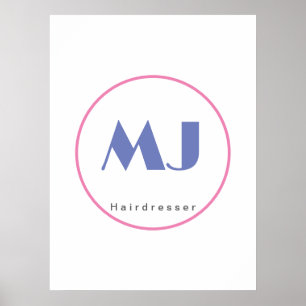 Moderne, stijlvolle monogram Blue White Hairdresse Poster