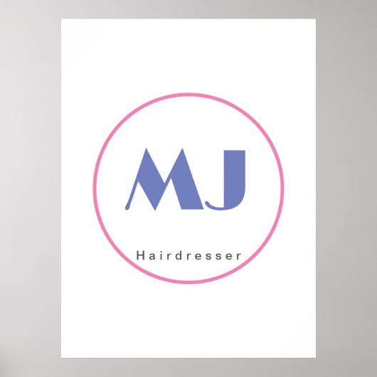 Moderne, stijlvolle monogram Blue White Hairdresse Poster (Voorkant)