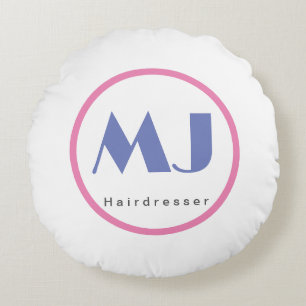 Moderne, stijlvolle monogram Blue White Hairdresse Rond Kussen