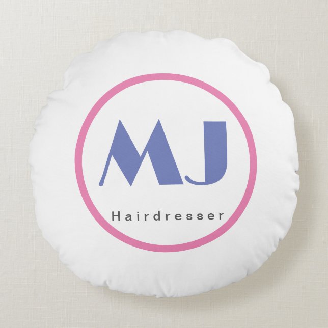 Moderne, stijlvolle monogram Blue White Hairdresse Rond Kussen (Voorkant)
