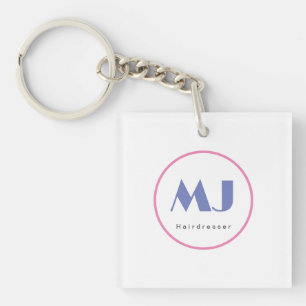 Moderne, stijlvolle monogram Blue White Hairdresse Sleutelhanger