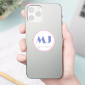 Moderne, stijlvolle monogram Blue White Hairdresse Sticker (Telefoon)