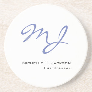 Moderne, stijlvolle monogram Blue White Hairdresse Zandsteen Onderzetter