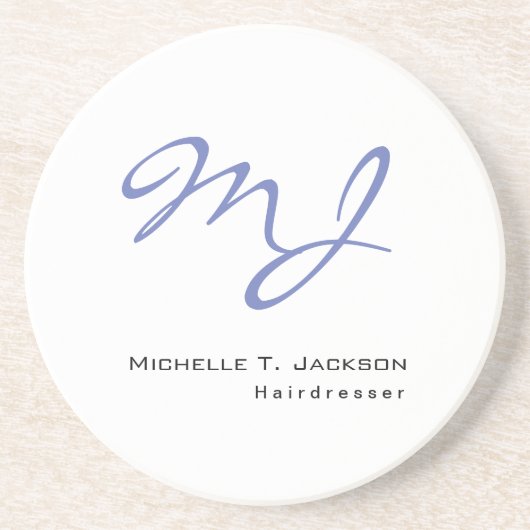 Moderne, stijlvolle monogram Blue White Hairdresse Zandsteen Onderzetter (Voorkant)