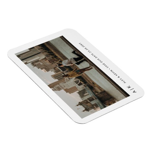 Moderne, stijlvolle monogram foto slaat de datum o magneet (Rechterzijde)