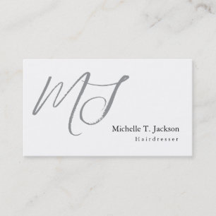 Moderne Stijlvolle Monogram Grijs Wit Kapsalon Visitekaartje