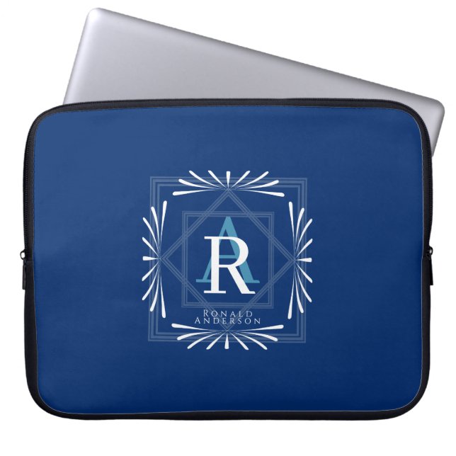 Moderne stijlvolle monogram marine laptop sleeve (Voorkant)