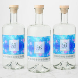 Moderne stijlvolle monogram patronen | Sneeuwfeest Likeurfles Etiket