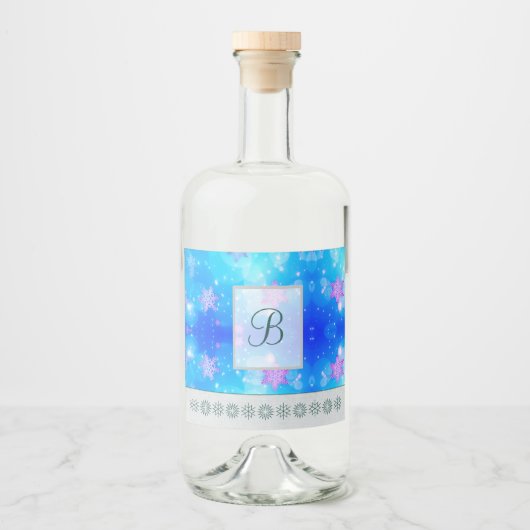 Moderne stijlvolle monogram patronen | Sneeuwfeest Likeurfles Etiket (Voorkant)