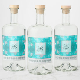 Moderne stijlvolle monogram patronen | Sneeuwfeest Likeurfles Etiket