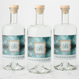 Moderne stijlvolle monogram patronen | Sneeuwfeest Likeurfles Etiket