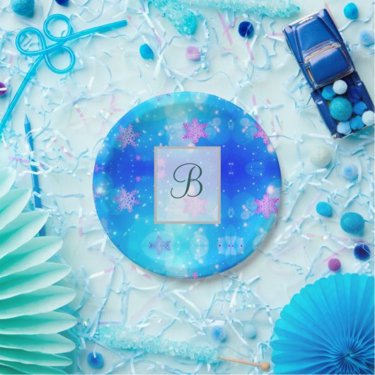 Moderne stijlvolle monogram patronen | Sneeuwfeest Papieren Bordje (Feest)