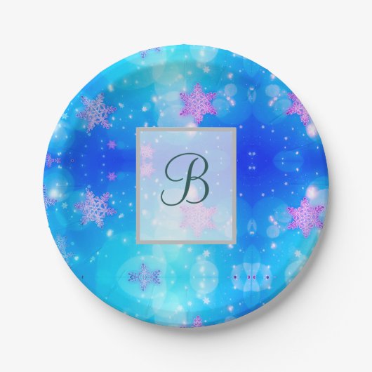 Moderne stijlvolle monogram patronen | Sneeuwfeest Papieren Bordje (Voorkant)