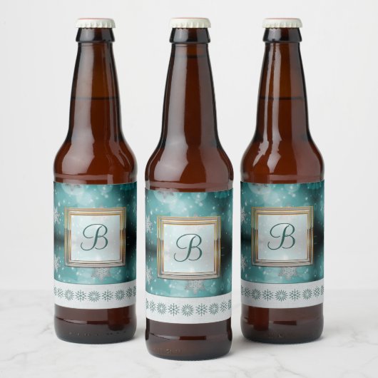 Moderne stijlvolle monogram patronen | Sneeuwparti Bier Etiket (Flessen)
