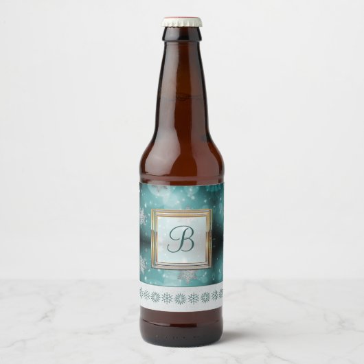 Moderne stijlvolle monogram patronen | Sneeuwparti Bier Etiket (Voorkant)