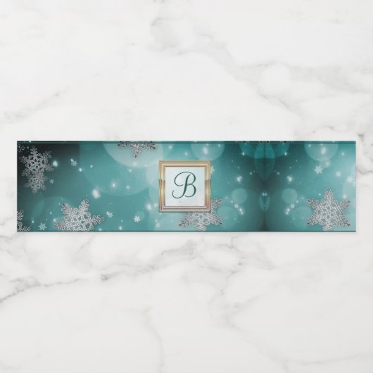 Moderne stijlvolle monogram patronen | Sneeuwparti Waterfles Etiket (Enkel label)