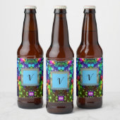Moderne stijlvolle monogram patronen winterfeest bier etiket (Flessen)