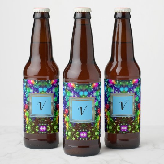 Moderne stijlvolle monogram patronen winterfeest bier etiket (Flessen)