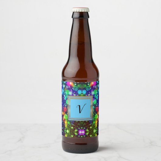Moderne stijlvolle monogram patronen winterfeest bier etiket (Voorkant)