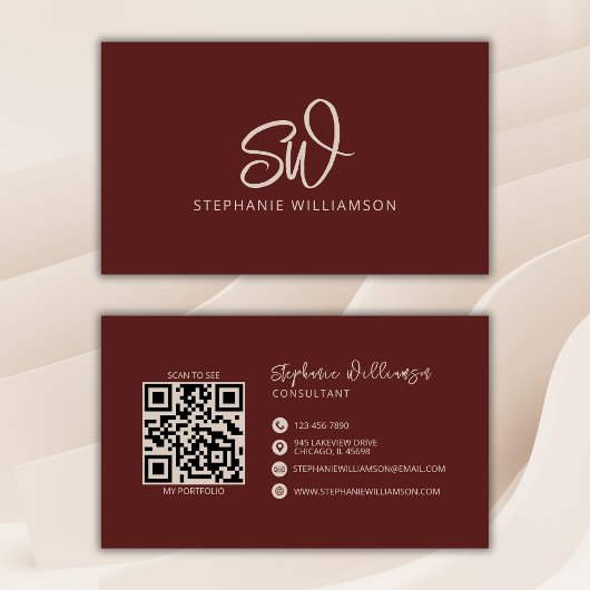 Moderne Stijlvolle Monogram QR Code Minimale Brick Visitekaartje