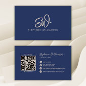 Moderne Stijlvolle Monogram QR Code Minimale Marin Visitekaartje