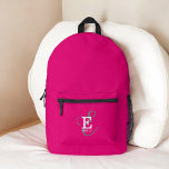 Moderne Stijlvolle Monogram Typografie Hot Pink Bedrukte Rugzak<br><div class="desc">Een gedurfd en mooi rugzakontwerp met een stijlvolle lay-out van jouw naam en monogram met klassieke series en een meer scripttypografie in een evenwichtige symmetrie. De drie elementen gaan samen met een verfijnde harmonie en creëer je eigen persoonlijke branding logo. Hier afgebeeld met een trendy felroze achtergrond met monogram elementen...</div>