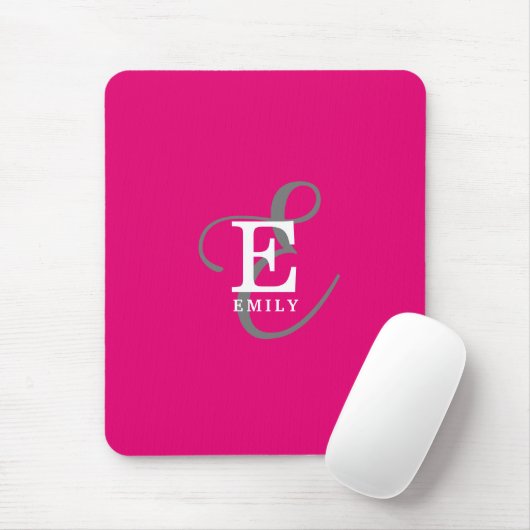 Moderne Stijlvolle Monogram Typografie Hot Pink Muismat (Met muis)