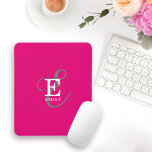 Moderne Stijlvolle Monogram Typografie Hot Pink Muismat<br><div class="desc">Met een heldere gedurfde uitstraling heeft dit moderne muismat een mooie weergave van jouw naam en monogram met klassieke series en een scripttypografie in een evenwichtige symmetrische lay-out. De drie elementen gaan samen met een mooie harmonie en creëer je eigen persoonlijke branding logo. Hier getoond met een trendy hete roze...</div>