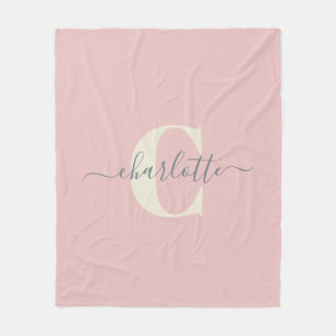 Moderne stijlvolle monogramnaam roze roodroze fleece deken