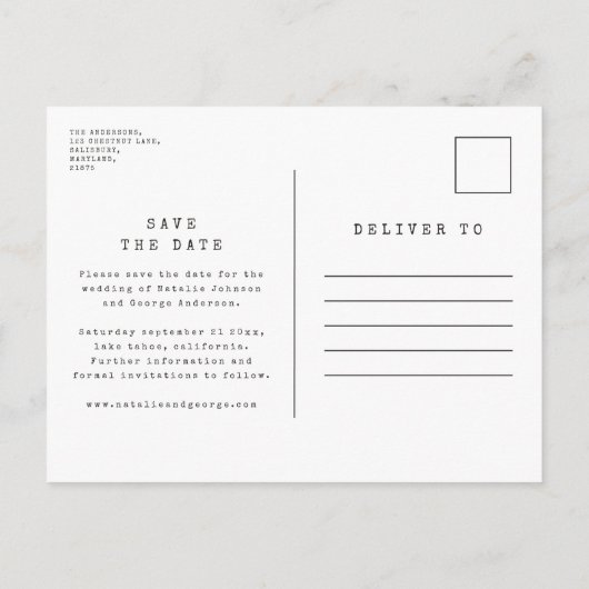 Moderne, stijlvolle multi-fotobruiloft aankondigingskaart (Achterkant)