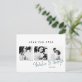 Moderne, stijlvolle multi-fotobruiloft aankondigingskaart (Staand voorkant)