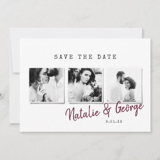 Moderne, stijlvolle multi-fotobruiloft save the date (Voorkant)