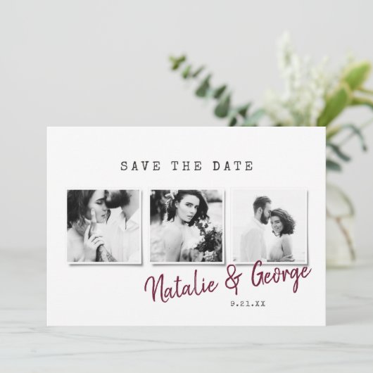 Moderne, stijlvolle multi-fotobruiloft save the date (Staand voorkant)