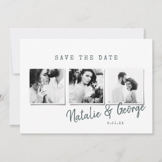 Moderne, stijlvolle multi-fotobruiloft save the date (Voorkant)