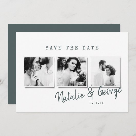 Moderne, stijlvolle multi-fotobruiloft save the date (Voorkant / Achterkant)