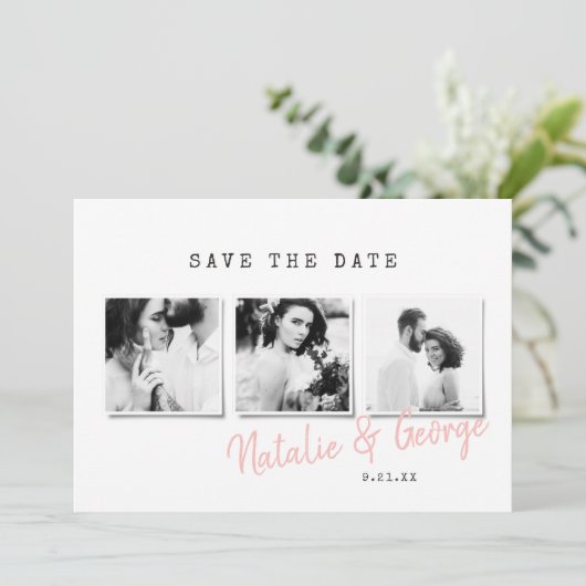 Moderne, stijlvolle multi-fotobruiloft save the date (Staand voorkant)