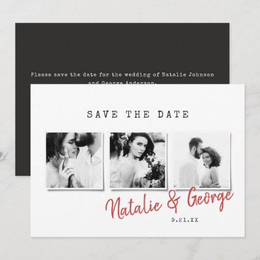 Moderne, stijlvolle multi-fotobruiloft save the date (Voorkant / Achterkant)