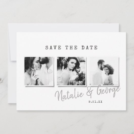 Moderne, stijlvolle multi-fotobruiloft save the date (Voorkant)