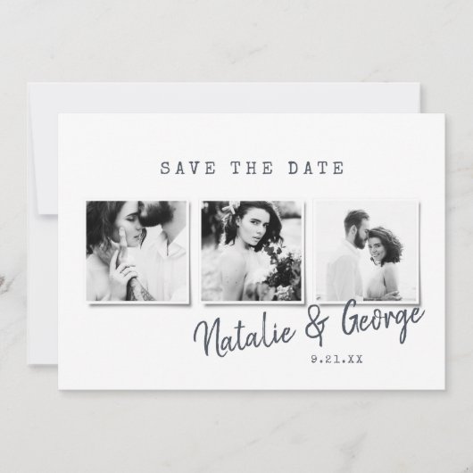 Moderne, stijlvolle multi-fotobruiloft save the date (Voorkant)