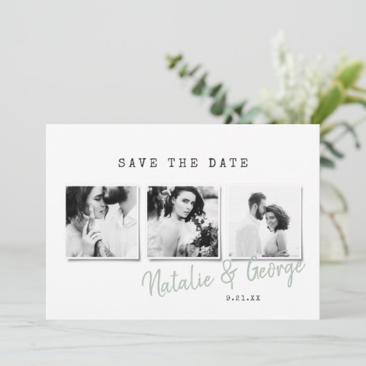 Moderne, stijlvolle multi-fotobruiloft save the date (Staand voorkant)