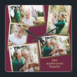 Moderne stijlvolle multi-fotorezelfdecor vierkante klok<br><div class="desc">Moderne gouden multi-fotofamiliekaart.</div>