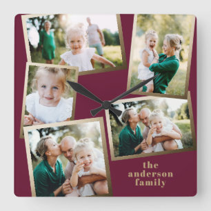 Moderne stijlvolle multi-fotorezelfdecor vierkante klok