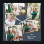 Moderne stijlvolle multi-fotorezelfdecor vierkante klok<br><div class="desc">Moderne gouden multi-fotofamiliekaart.</div>