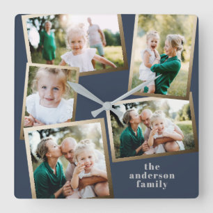 Moderne stijlvolle multi-fotorezelfdecor vierkante klok
