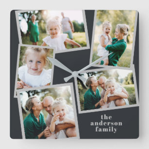 Moderne stijlvolle multi-fotorezelfdecor vierkante klok