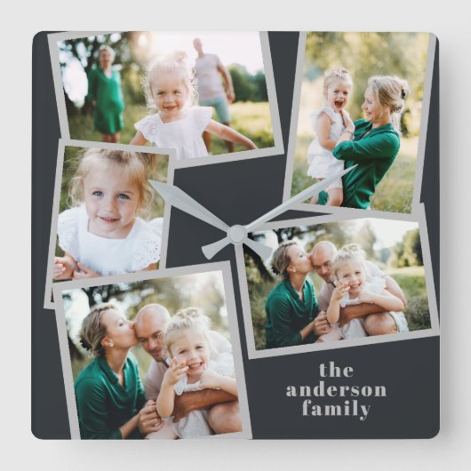 Moderne stijlvolle multi-fotorezelfdecor vierkante klok (Voorkant)