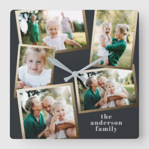 Moderne stijlvolle multi-fotorezelfdecor vierkante klok