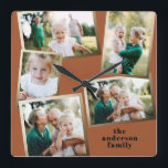 Moderne stijlvolle multi-fotorezelfdecor vierkante klok<br><div class="desc">Moderne gouden multi-fotofamiliekaart.</div>