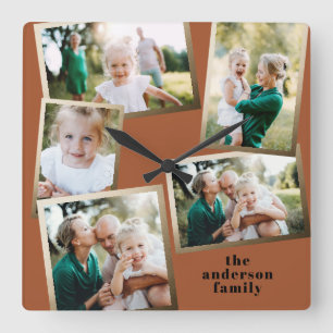 Moderne stijlvolle multi-fotorezelfdecor vierkante klok